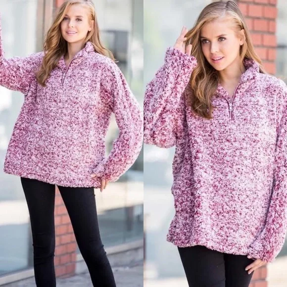 Burgundy Sherpa Half Zip Pullover (Sweet Lovely by Jen) - Picture 3 of 11